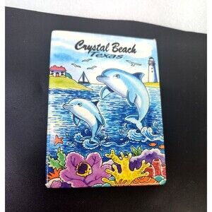 Vtg Crystal Beach Texas Souvenir  Refrigerator Magnet 3.5 x 2.5" Dolphins Sea